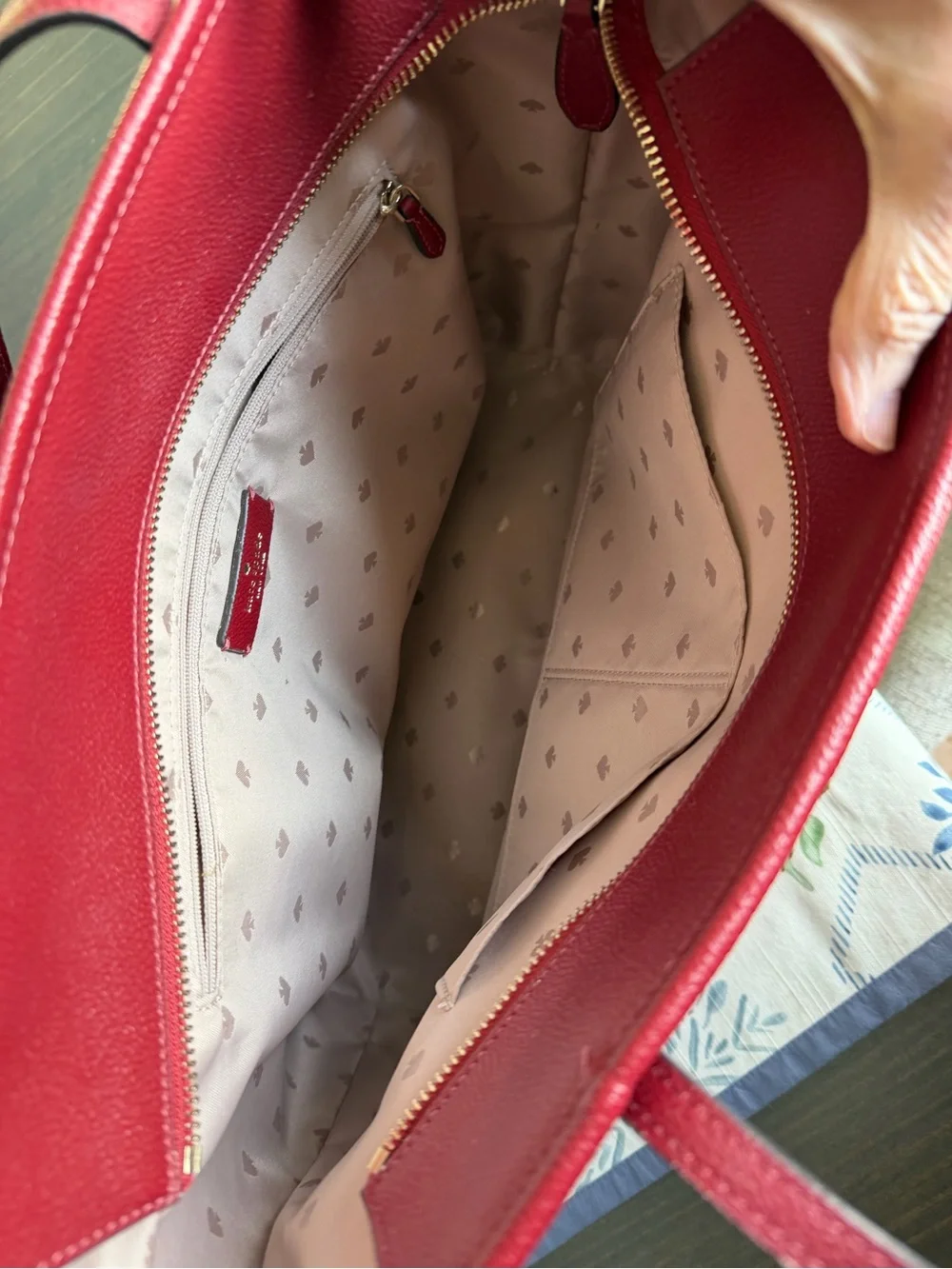 kate spade Red Pebbled Leather Tote with Top Handles